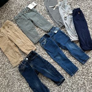 Mixed Kids Bottoms Bundle - Beige, Gray, Navy, Denim 9-12 12-18 and 18-24mo